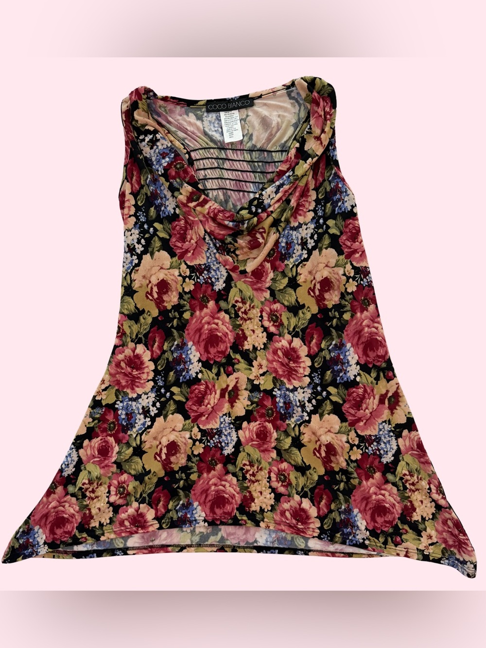Coco Bianco Black Floral Cowl Neck Sleeveless Tank